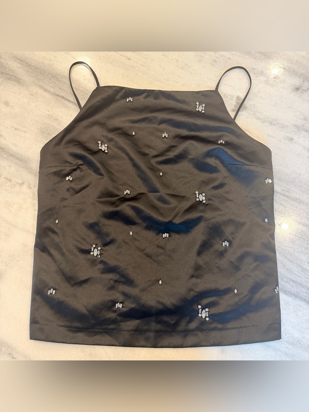 Abercrombie Black Satin Rhinestone Open Back Tank Top Size Large